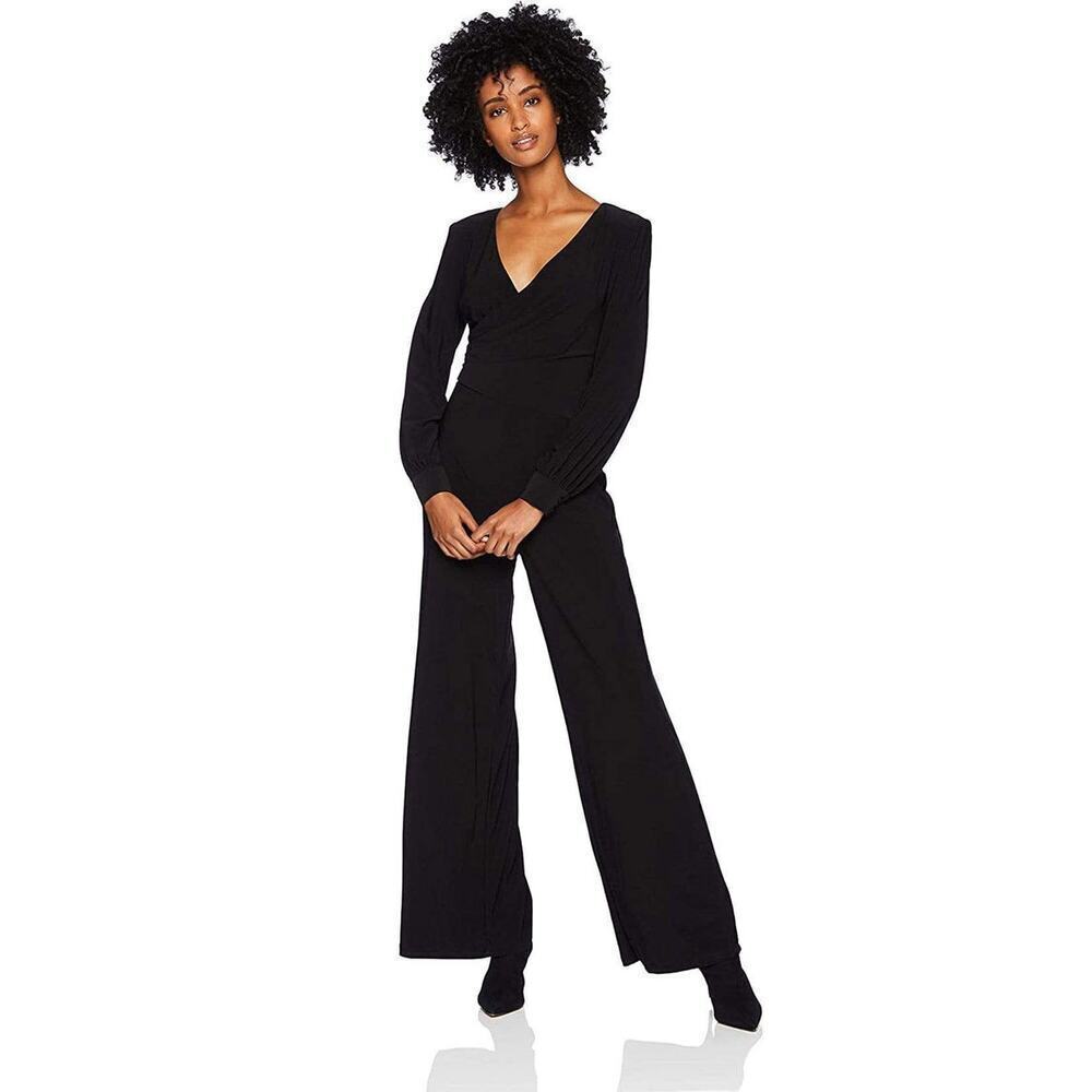 Adrianna Papell Bishop Sleeve Surplice Bodice Jumpsuit Black Size 4 NWT